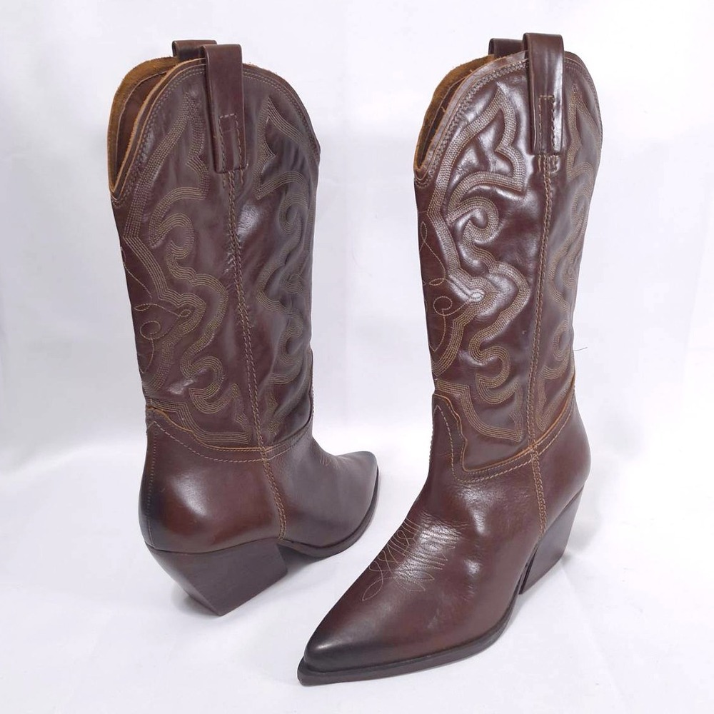 Steve Madden West Brown Leather Cowboy‎ Western Boots Mid-calf Women's Sz 10M